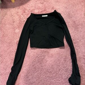 Forever 21 Black Fitted Athletic Crop Long Sleeve